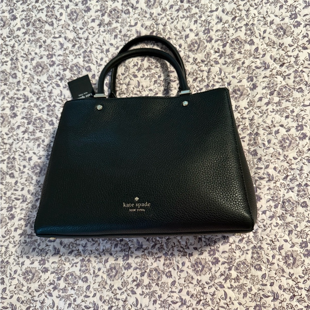 ♠️ Kate Spade Leila Medium Triple Compartment Satchel Black Pebbled Leather Bag - Picture 6 of 12